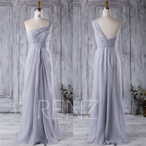 2016 Light Gray Bridesmaid Dress One Shoulder Wedding Dress Open Back Prom Dress Long Chiffon
