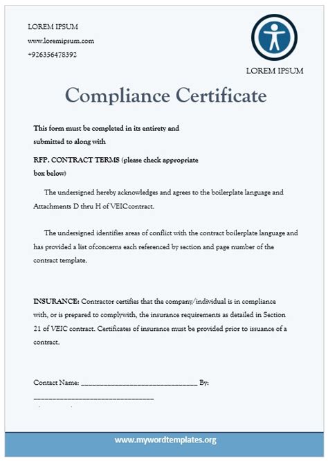 11 Free Compliance Certificate Templates My Word Templates