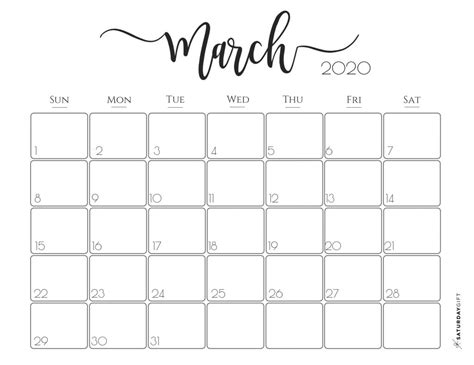 Free Printable Black And White Calendars 2020 Example Calendar Printable