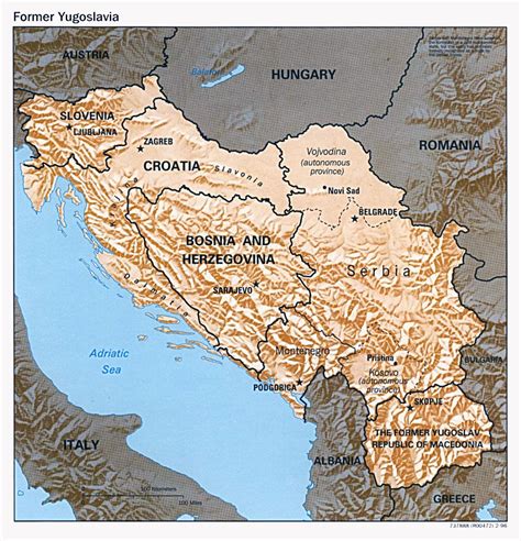 Political Map Of Yugoslavia With Relief 1996 Yugoslavia Political