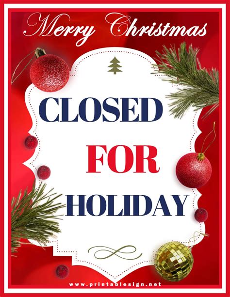 Closed For Merry Christmas Holiday Sign Template Free Download