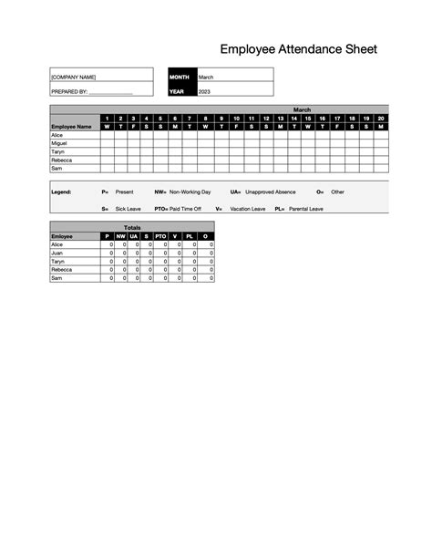 Employee Attendance Sheets Download And Print For Free