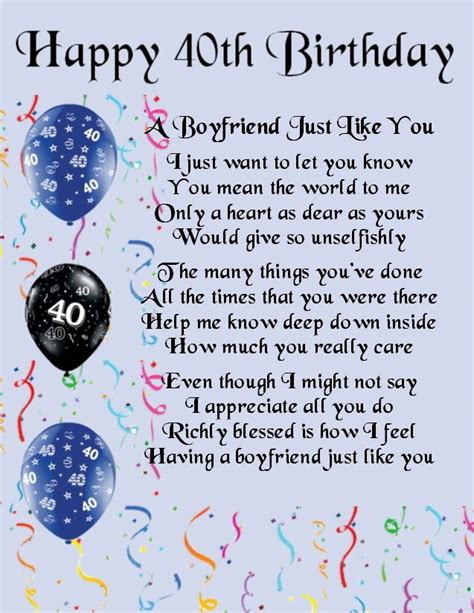 If you buy from a link, we may earn a commission. Personalised Poem Print - 40th Birthday Design - Boyfriend ...