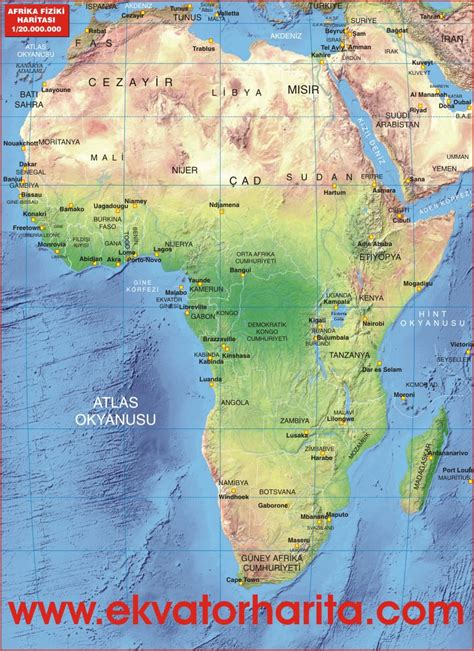 Deprem faaliyetleri, sahra'da, kıtanın orta kesiminde kaydediliyor. Turgut Reis: Afrika Fiziki Haritası