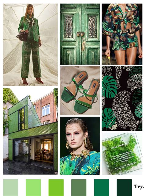 Jungle Green Fashion Trend Forecast Mood Board Fashion Tropical Fashion