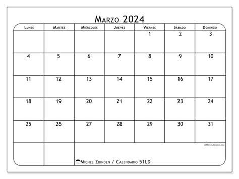 Calendario Marzo 2024 51ld Michel Zbinden Pe