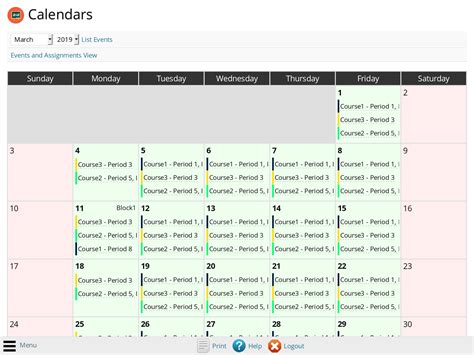 Calendar Schedule View | RosarioSIS