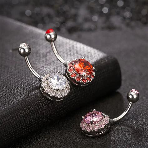 New 316l Surgical Steel Crystal Rhinestone Belly Button Ring Women Punk