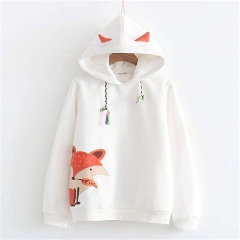 Cute Embroidery Fox Hoodie In 2021 Hoodies Womens Fox Hoodie