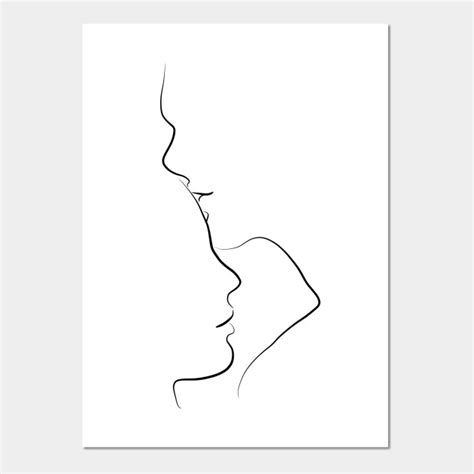 Kissing Line Drawing Forehead Kiss Kissing Couple Drawing Posters