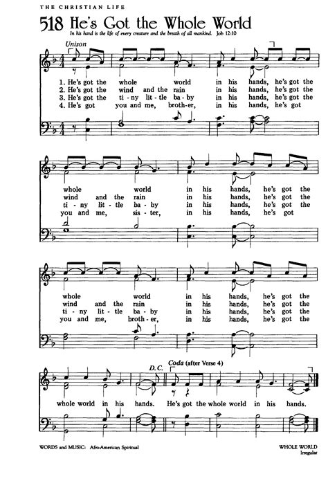 He's Got the Whole World [high resolution (1812×2760) from hymnary.org