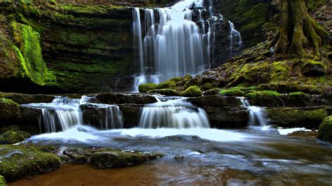 Cascade Moss Rock Waterfall England Hd Nature Wallpapers Hd