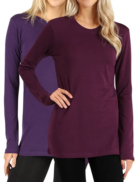 Women Basic Round Crew Neck Long Sleeve Stretch Cotton Spandex T Shirts Walmart