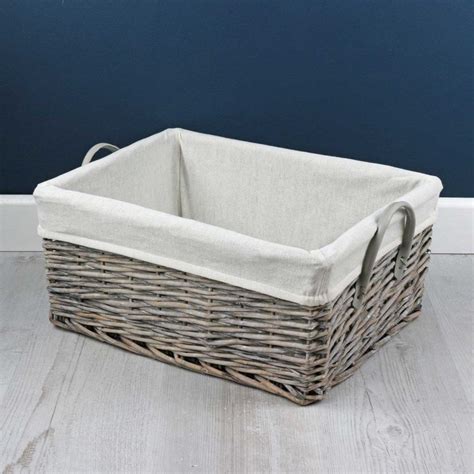 Grey Wash Wicker Storage Basket With Handles The Basket Company