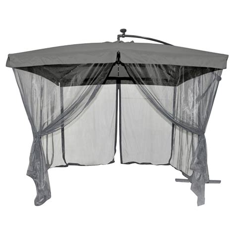 Style Selections Solar Light Cantilever Umbrella With Netting 10 Ft