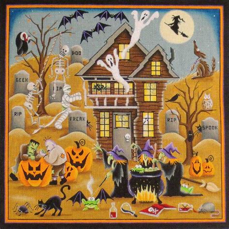 Needlepointus Spooksville Hand Painted Canvas From Rebecca Wood Hand