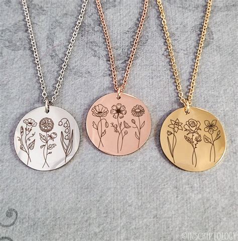 Birth Month Flower Necklace Wildflower Necklace Mom Jewelry Etsy