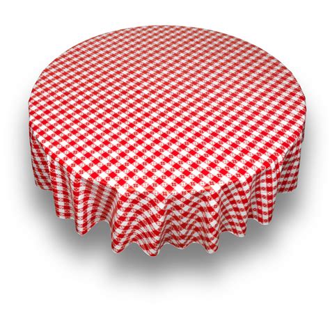 Carnation Home Fashions Picnic Check Red 70 Inch Round Vinyl Flannel