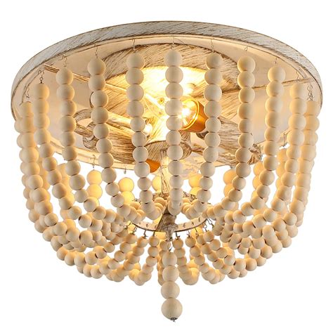 Buy Qcyuui Wood Beaded Chandelier Lights Semi Flush Ceiling Light