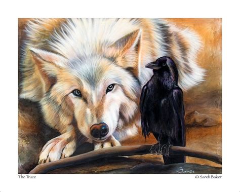 Wolf And Raven Art Print The Truce © Sandi Baker Etsy