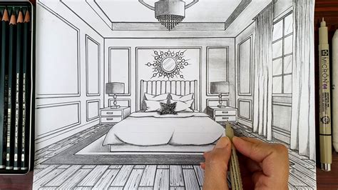 Drawing A Bedroom In One Point Perspective Timelapse Youtube