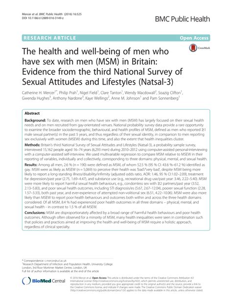 Pdf The Health And Well Being Of Men Who Have Sex With Men Msm In