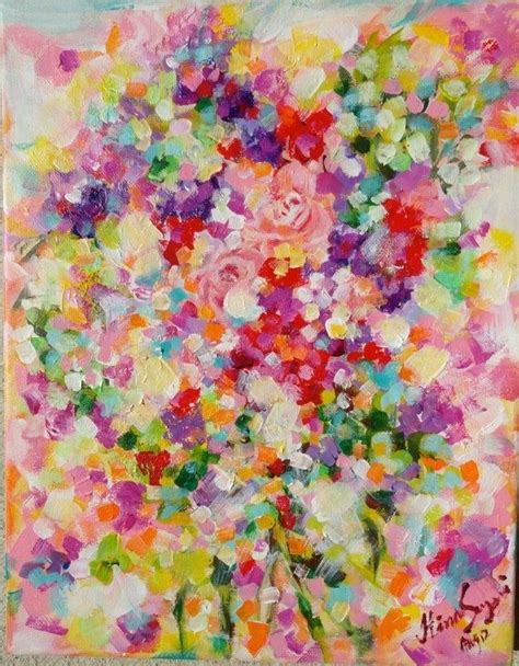Original Abstract Roses Flowers Painting On Canvas By Hercio Dias Art
