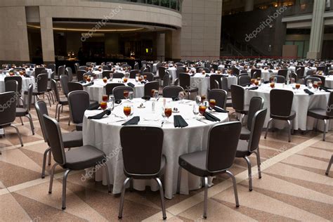Large Room Set Up For A Banquet Round Tables — Stock