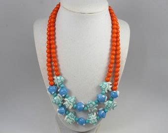 Turquoise And Orange Necklace Etsy