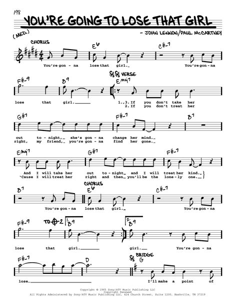 Youre Going To Lose That Girl Jazz Version Sheet Music The Beatles
