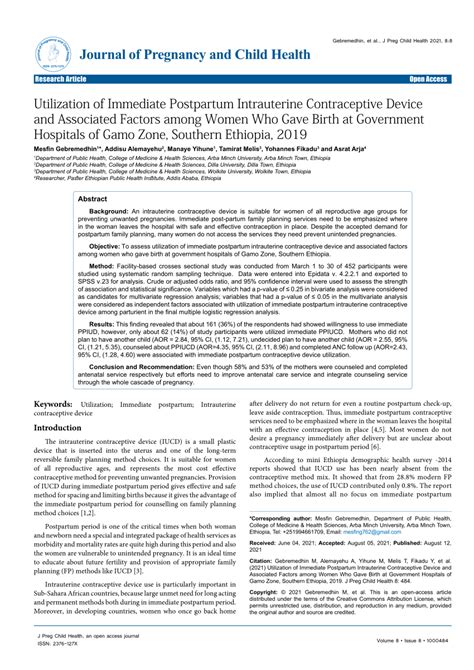 Pdf Utilization Of Immediate Postpartum Intrauterine Contraceptive
