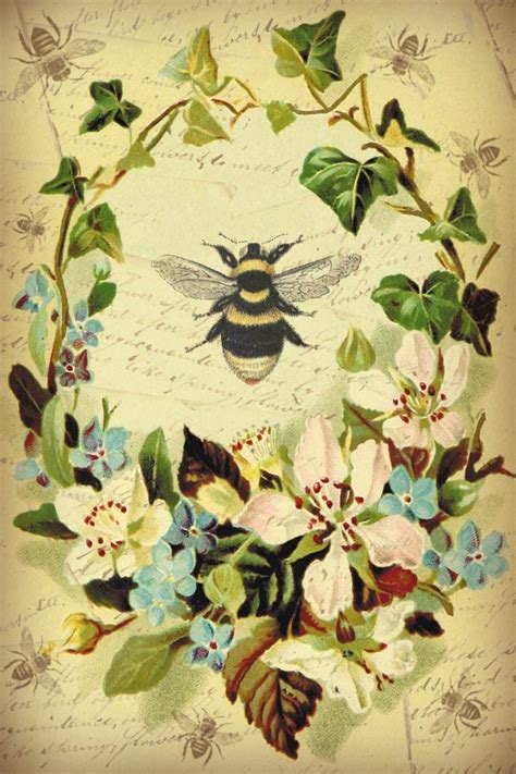 Vintage Floral And Bee Images Bee Art Printable Art Bee Printables
