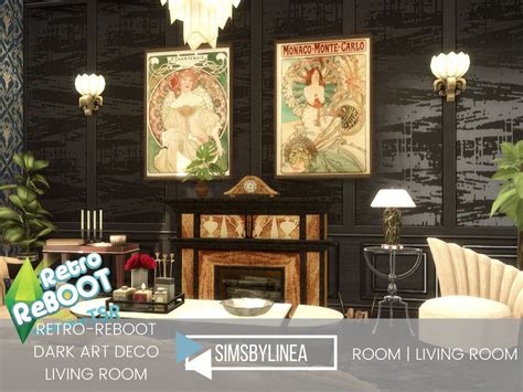 Sims 4 — Retro Reboot Dark Art Deco Living Room By Simsbylinea — This