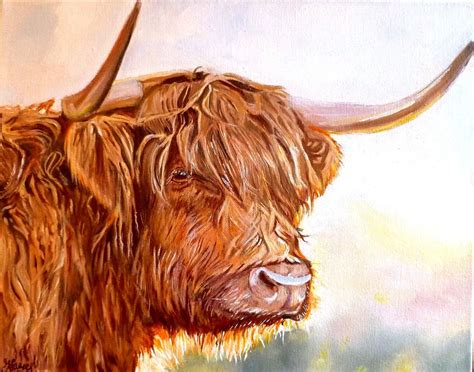 Highland Cow Painting Original Canvas By M James Scottish Farm Animal