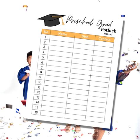 Potluck Sign Up Sheet Preschool Grad Potluck Sign Up Sheet Preschool