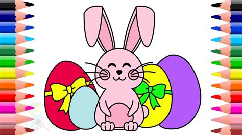 How To Draw And Color Easter Bunny With Eggs Colouring Pages For Kids