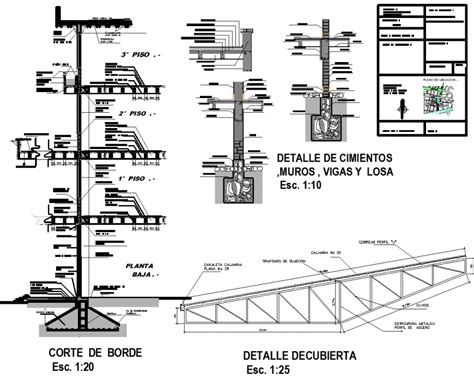 Construction Details Walls Roof Slab Joists And Foundations Drawing In