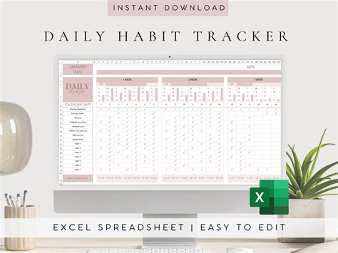 Habit Tracker Spreadsheet Template Excel Etsy Australia