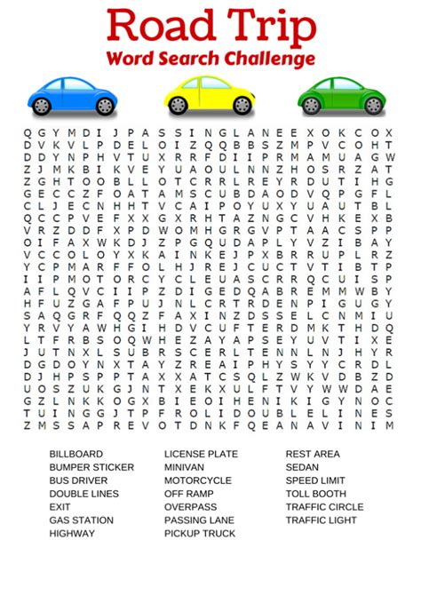 Car Word Search Free Activity Shelter