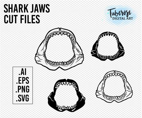 Shark Jaws Svg Shark Ocean Cut Files 4 Different Fossilized Etsy