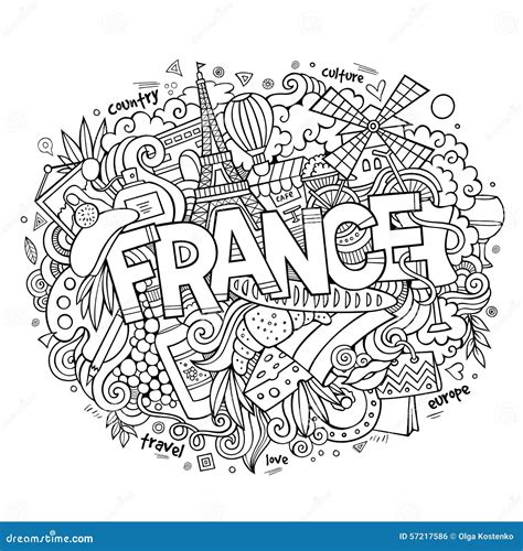 France Country Hand Lettering And Doodles Elements Stock Illustration