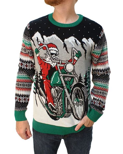 Ugly Christmas Sweater Mens Big And Tall Santa Motorcycle Led Light Up