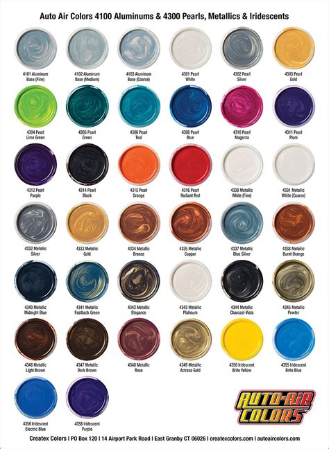Custom Auto Paint Colors Chart