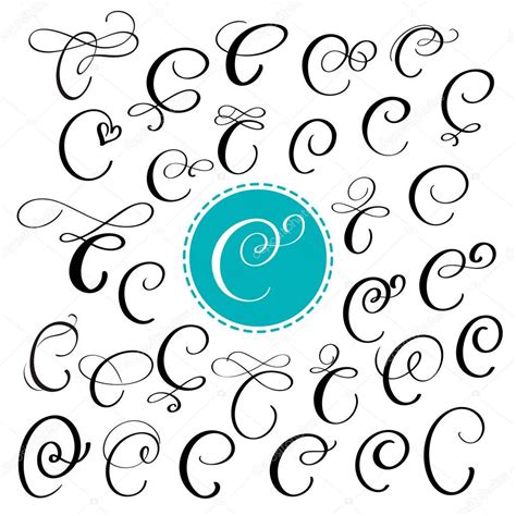 Letter C Calligraphy Set Of Hand Drawn Vector Calligraphy Letter C