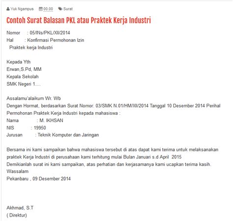 Dengan surat ini, kita dapat mengikat seseorang untuk keperluan sesuai dengan kasus atau pernyataan yang ingin di lakukan. Contoh Surat Balasan PKL 2019 | Kumpulan Contoh Surat dan Proposal