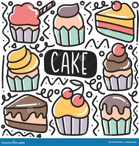 Hand Drawn Cake Doodle Set Stock Vector Illustration Of Icon 216242426