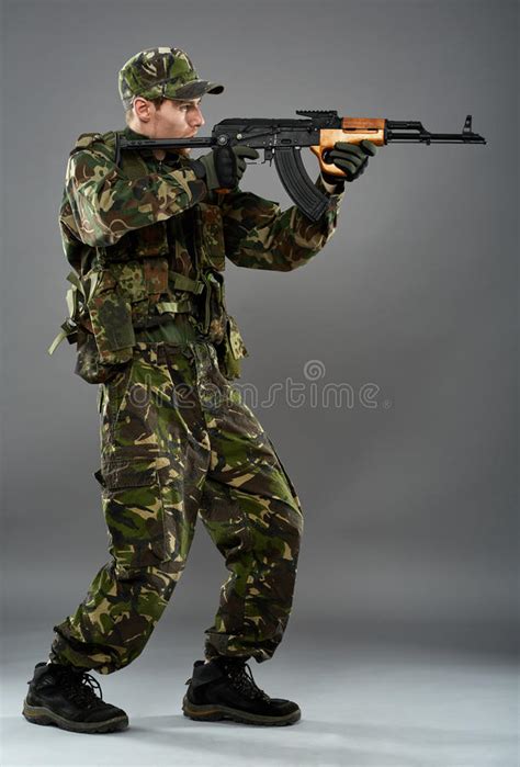 Soldier With Machine Gun Aiming Stock Photo Image Of Aiming Portrait