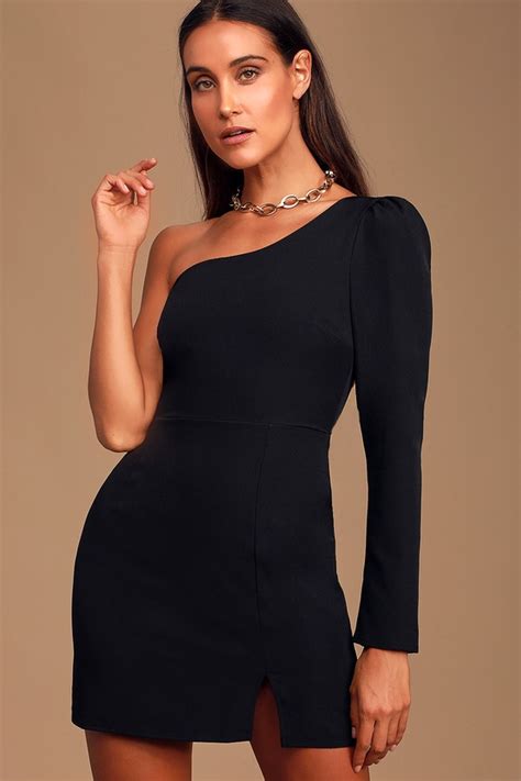 Lovely Black Dress One Shoulder Dress Bodycon Dress Lbd Lulus