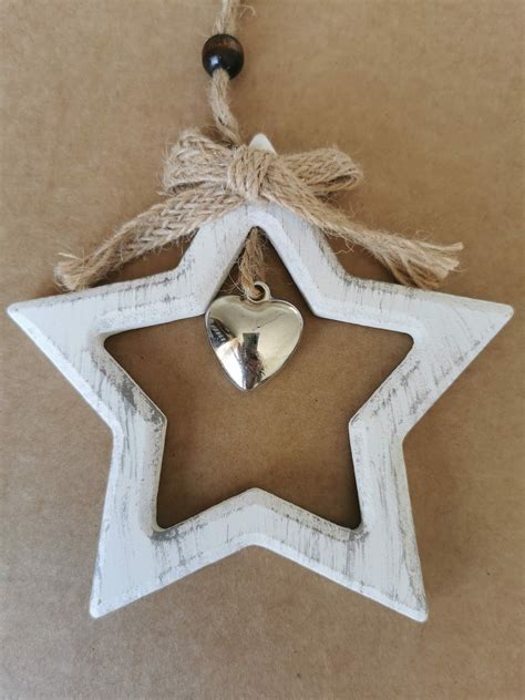 Wooden Star Hanging Decoration 12cm English Roses