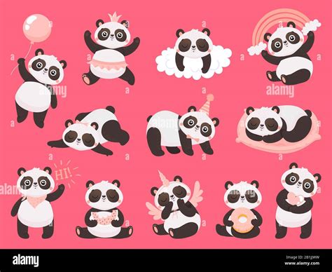 Cartoon Cute Panda Little Baby Pandas Adorable Sleeping Animals And